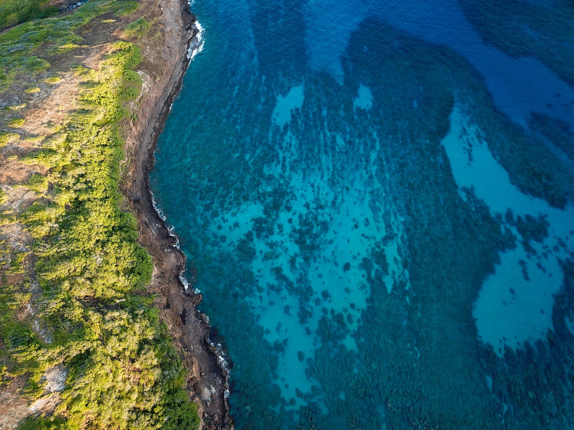 Aerial view of pristine Hawaiian coastline with turquoise waters