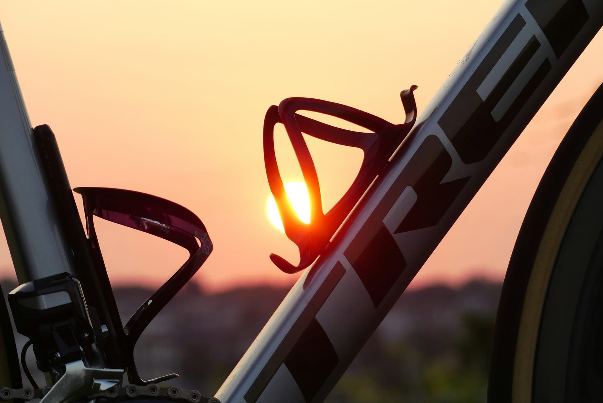 Road bicycle frame and bottle cages at sunset on Lāna'i